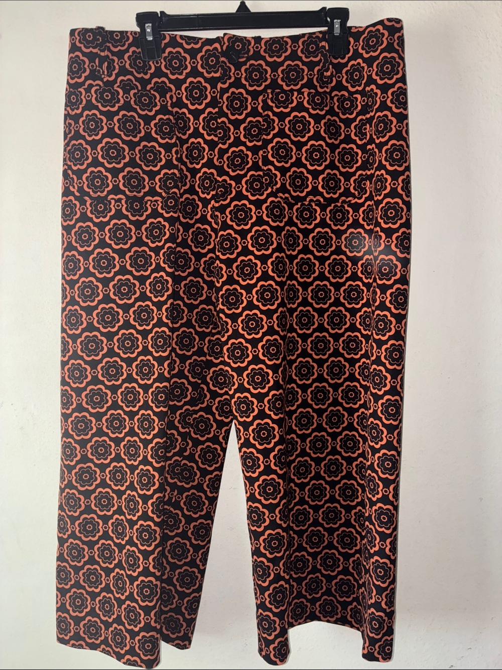 Anthro Maeve Collette Cropped Trouser Pants Retro Flower Plus 16 Orange Black